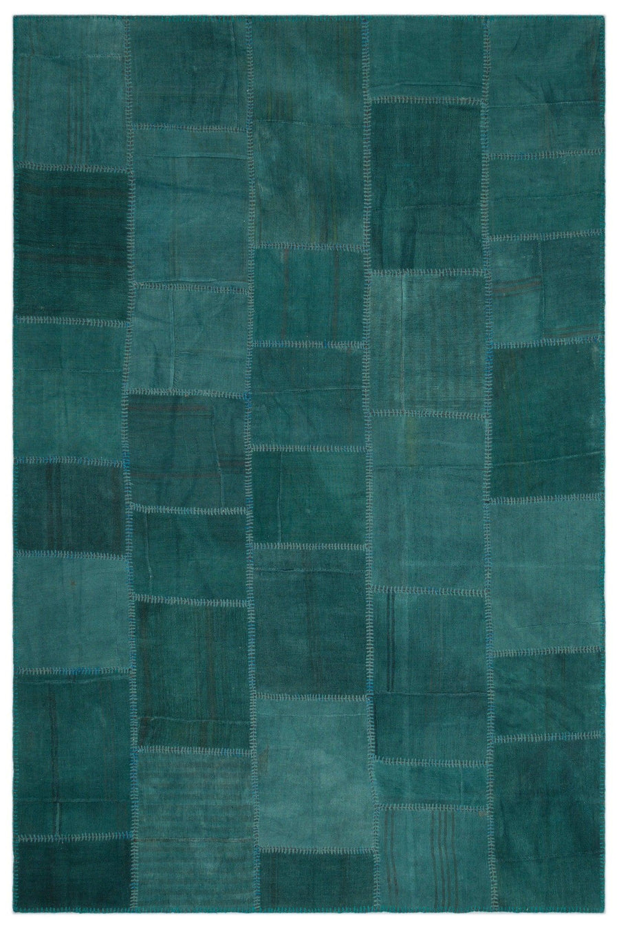 Türkiser Patchwork Teppich aus Wolle, handgeknüpft 197x295 cm – im Wohnzimmer