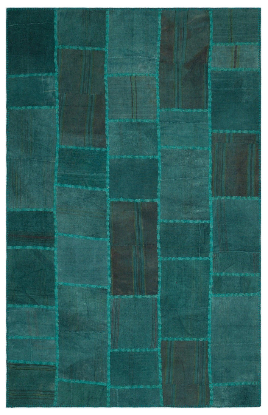 Türkiser Wollteppich mit geometrischem Patchwork-Muster 192x302 cm – im Flur