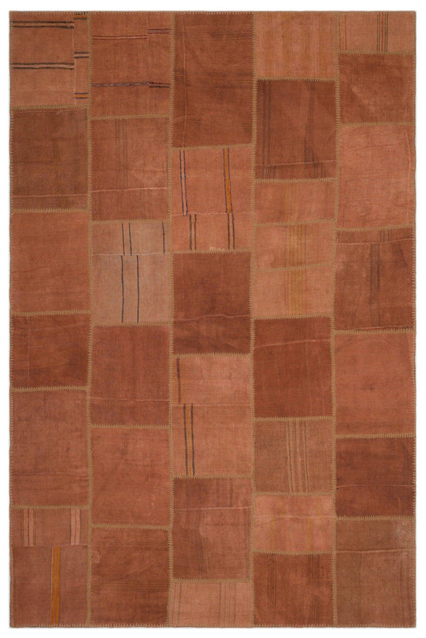 Turuncu Anadolu Modern Çizgili Yün Halı 196x298 - Özel Seri