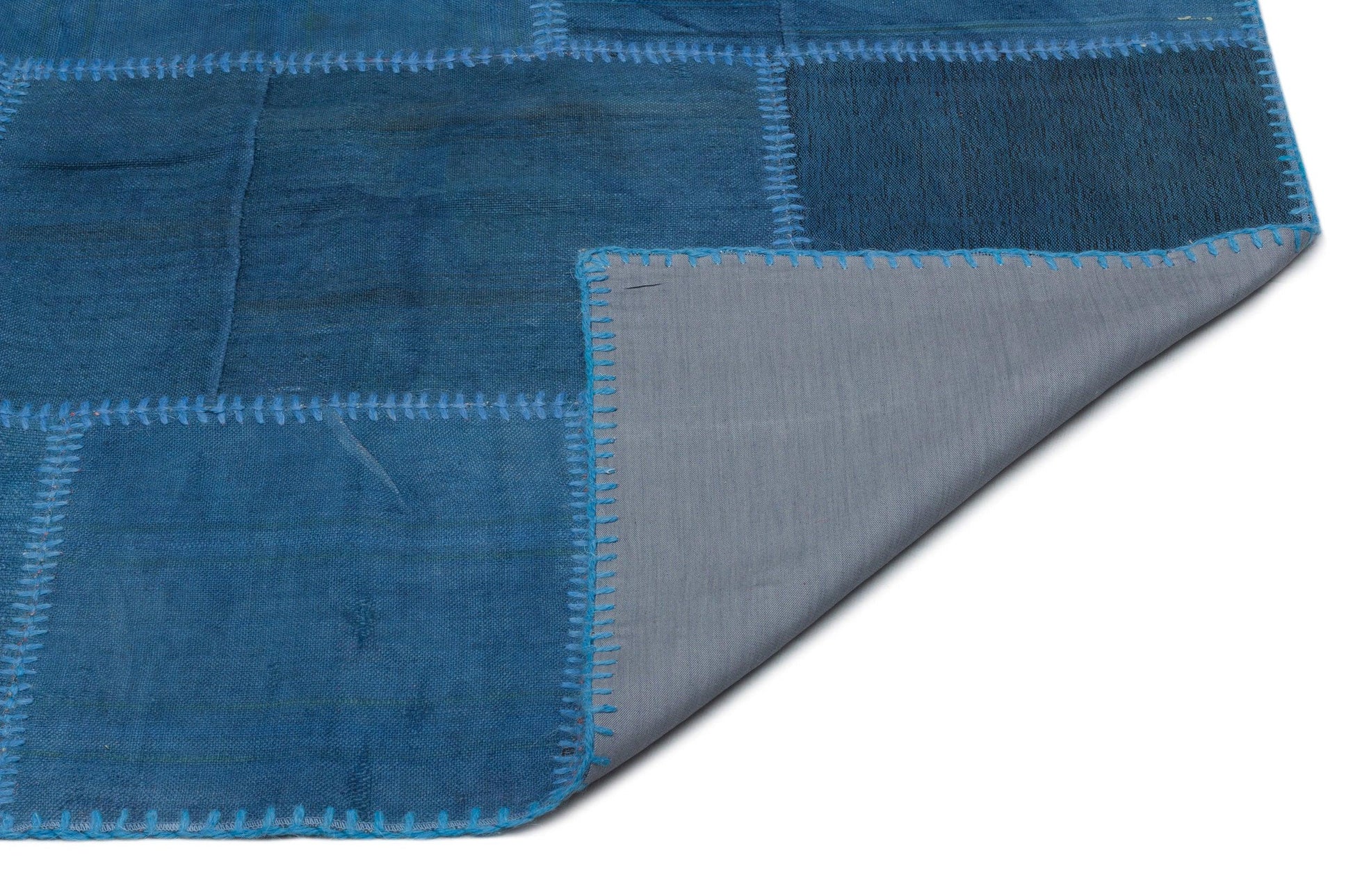 Mavi Anadolu Eskitme Geometrik Yün Halı 190x300 - Özel Seri