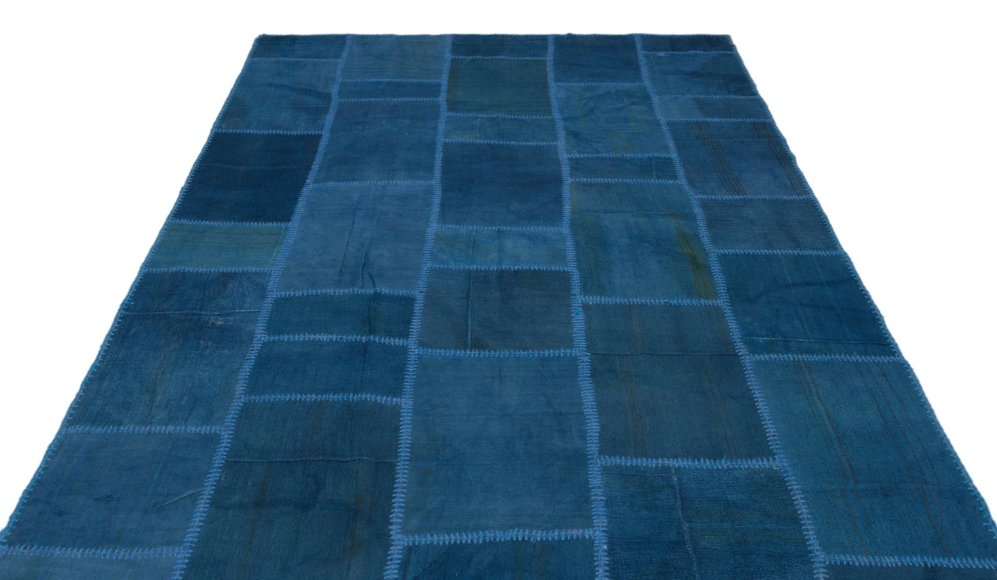 Mavi Anadolu Eskitme Geometrik Yün Halı 190x300 - Özel Seri