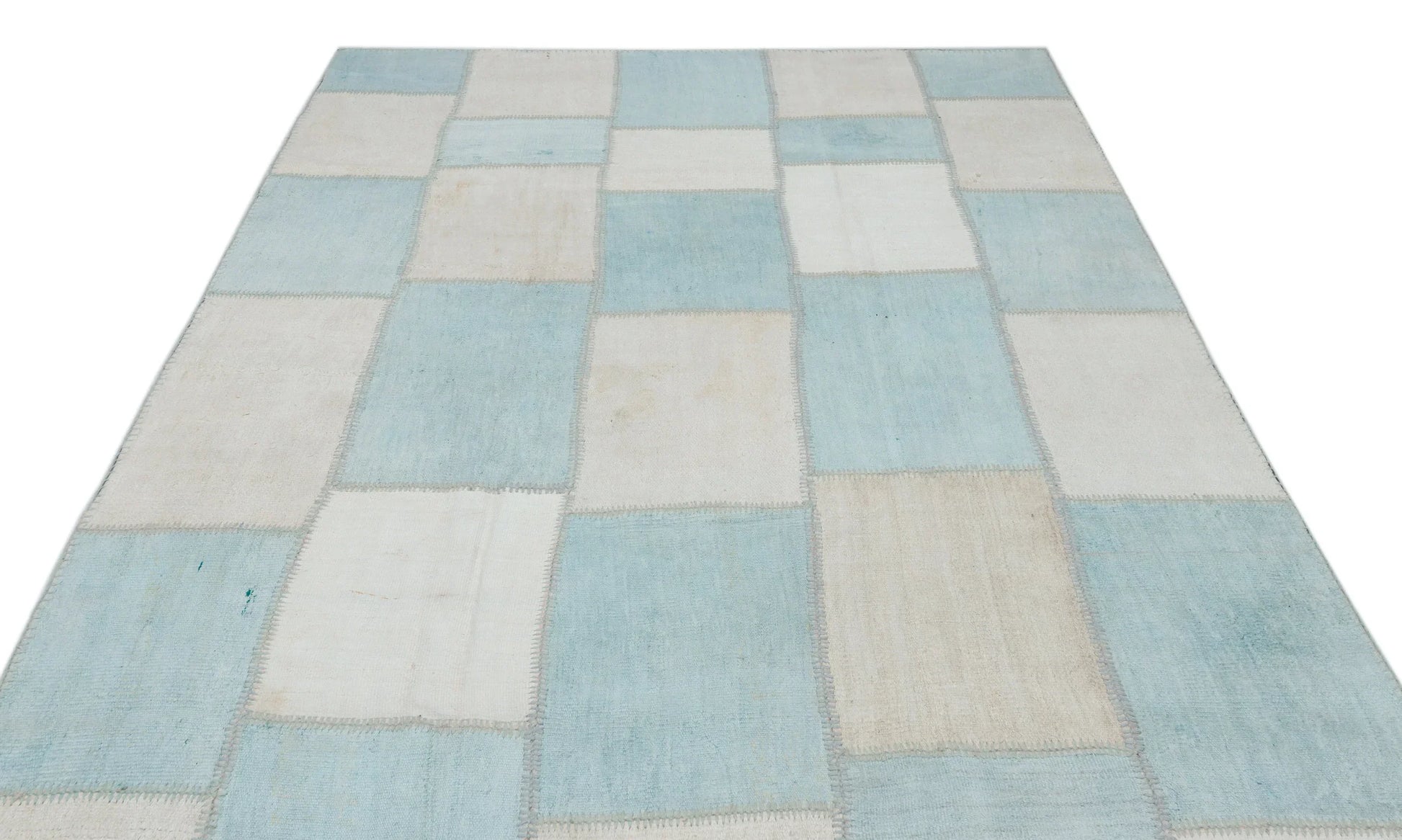 Mavi Anadolu Eskitme Geometrik Yün Halı 194x302 - Özel Seri
