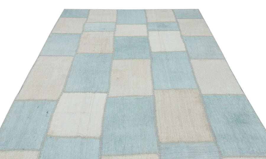 Mavi Anadolu Eskitme Geometrik Yün Halı 194x302 - Özel Seri