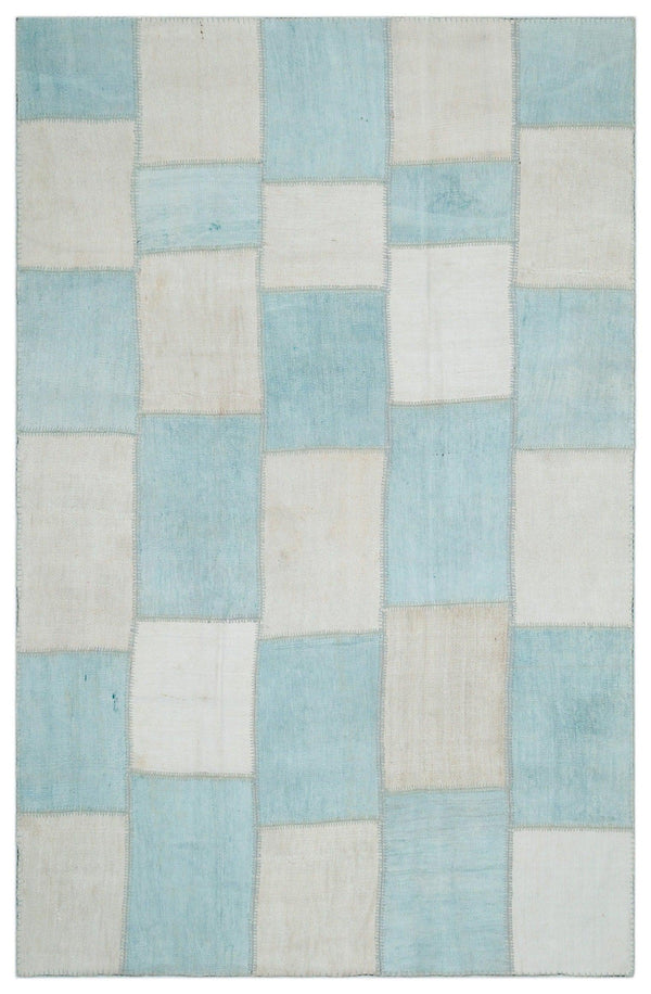 Mavi Anadolu Eskitme Geometrik Yün Halı 194x302 - Özel Seri