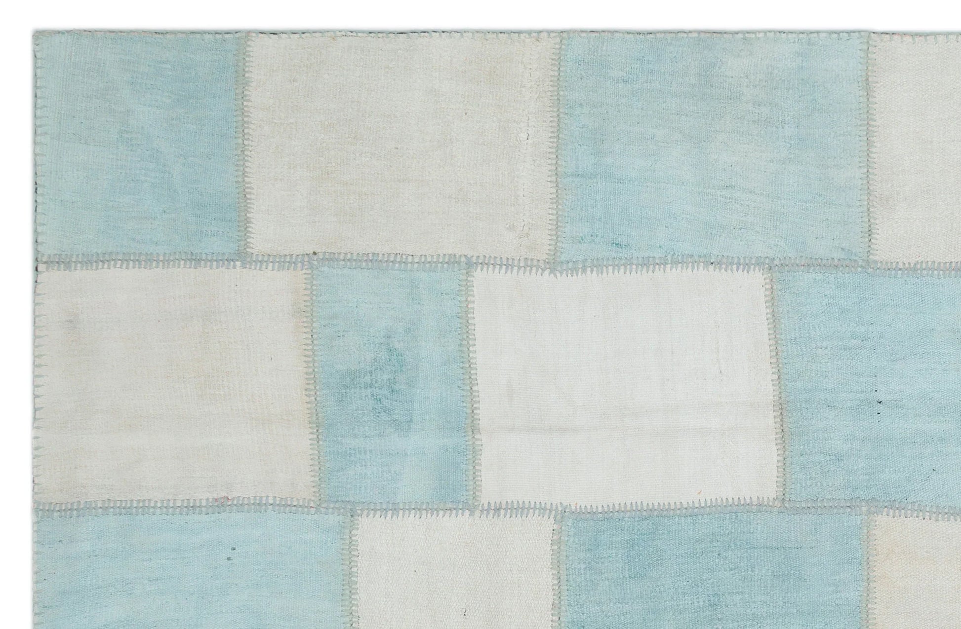 Mavi Anadolu Eskitme Geometrik Yün Halı 194x302 - Özel Seri