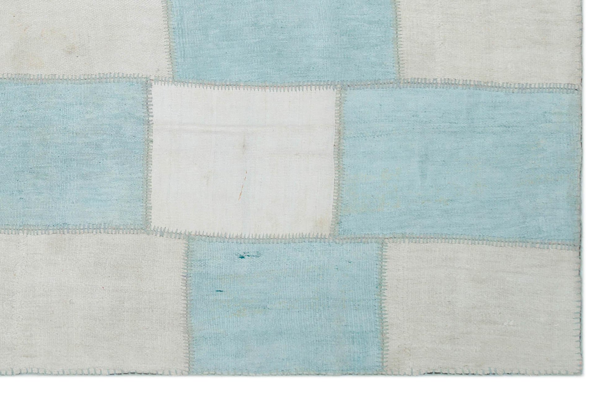 Mavi Anadolu Eskitme Geometrik Yün Halı 194x302 - Özel Seri