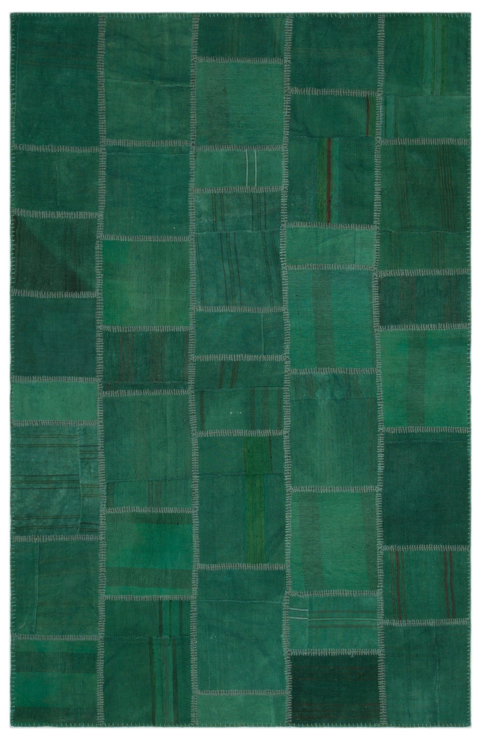 Teselya Yeşil Patchwork Yün El Dokuma Halısı 192 x 302 Apex Unique