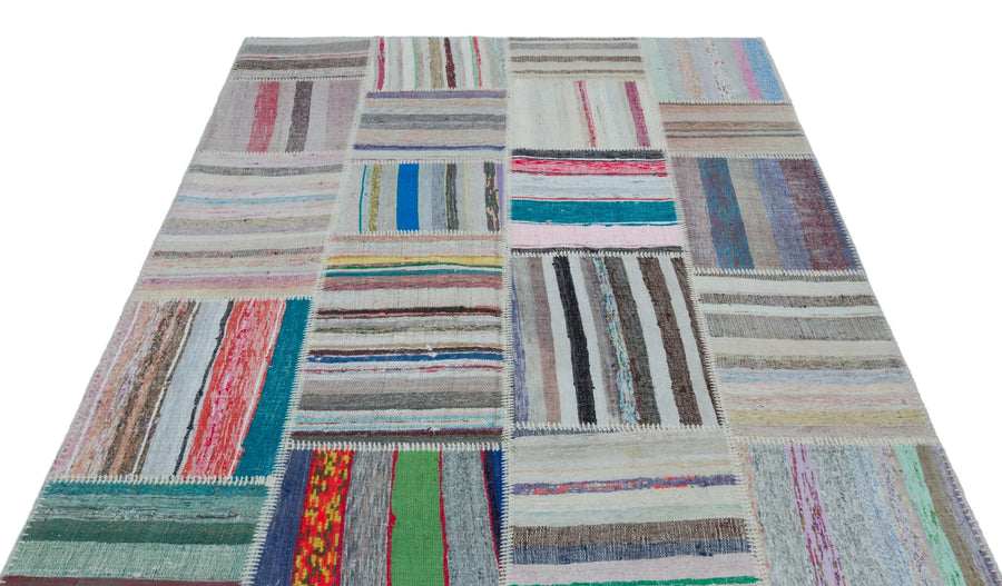 Bej Beyaz Bohem Geometrik Yün Halı 160x220