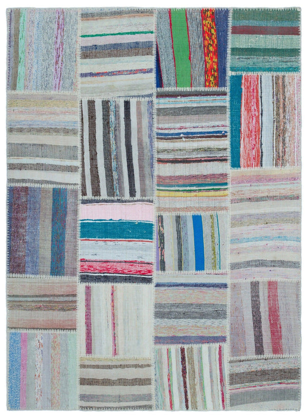 Bej Beyaz Bohem Geometrik Yün Halı 160x220