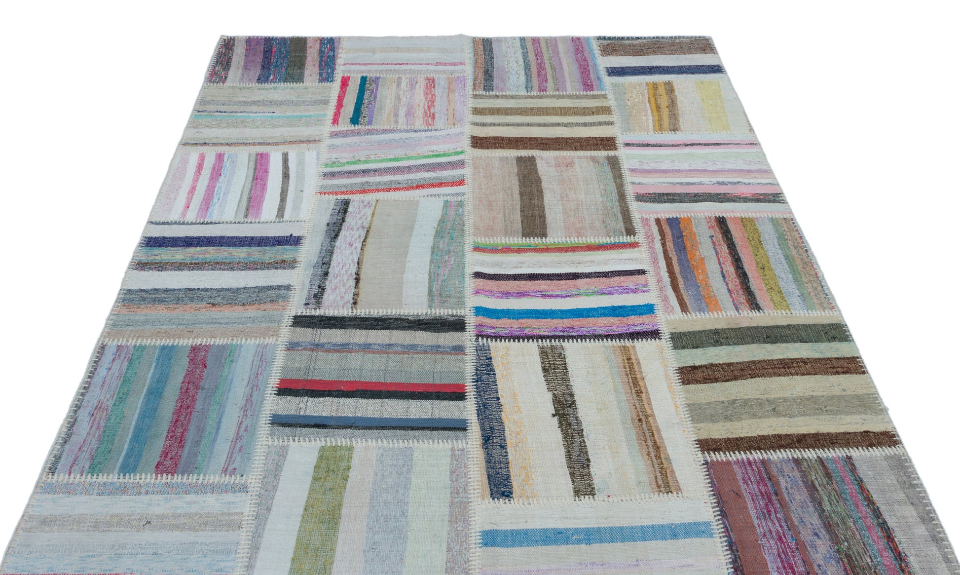 Teselya Bej Çizgili Yün El Dokuma Halısı 160 x 230 Apex Unique