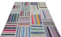 Multicolor Geometric Hand-Woven Wool Kilim Rug 160x230 cm (5'3" x 7'7")
