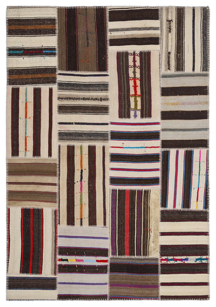 Bej Gri Geometrik Modern Yün Halı 160x230