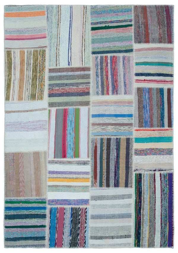 Beyaz Gri Anadolu Bohem Geometrik Yün Halı 160x230 - Özel Seri