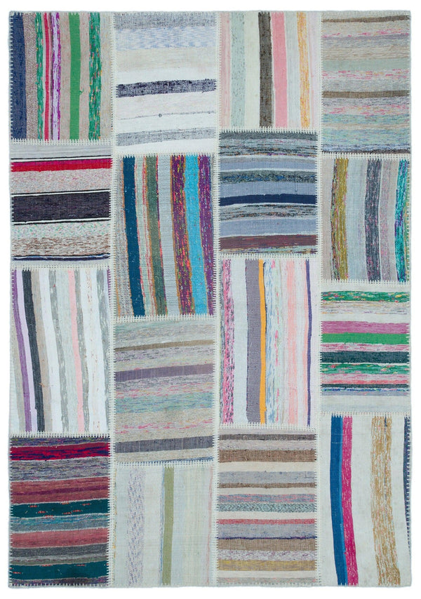 Bej Gri Anadolu Geometrik Modern Yün Halı 160x230 - Özel Seri