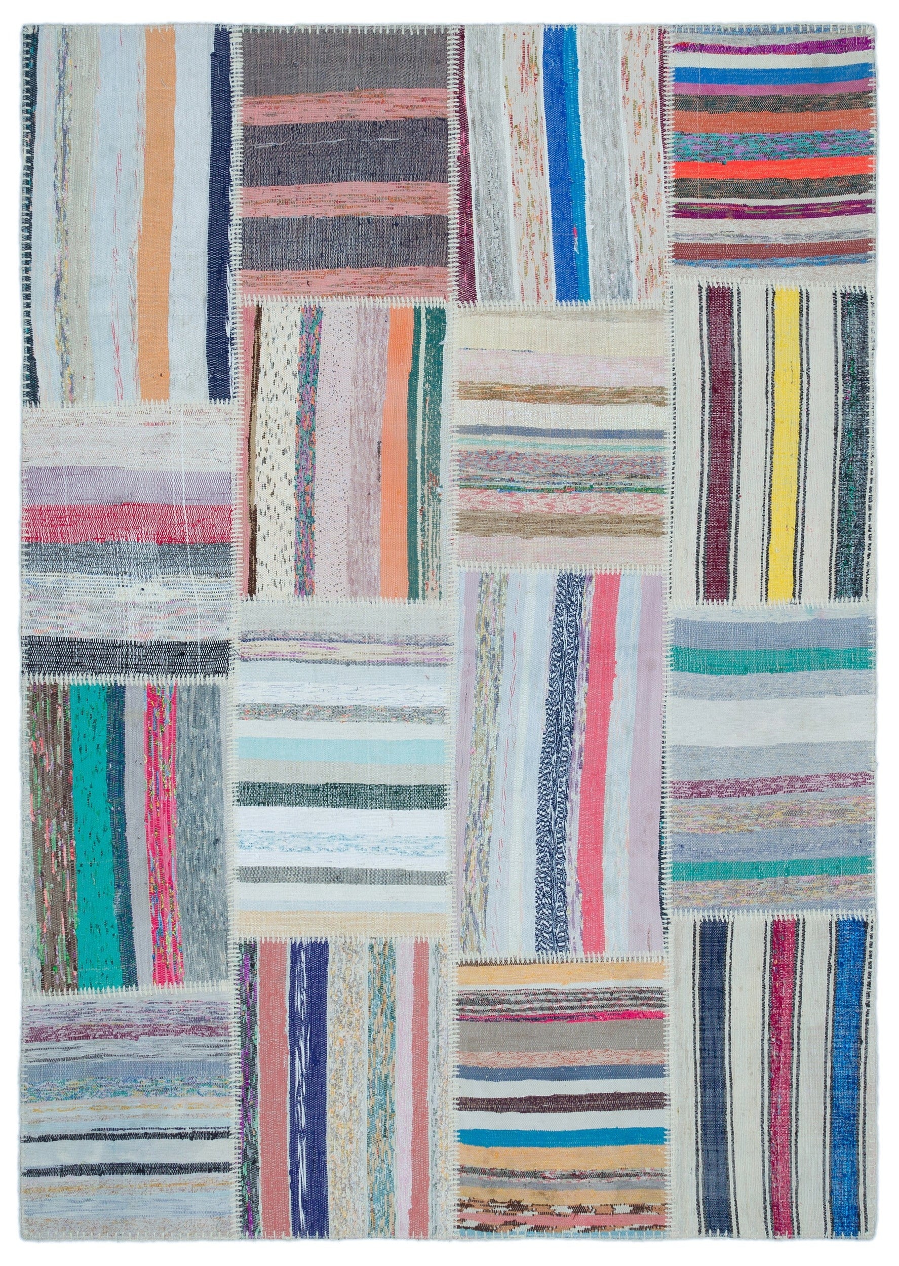 Teselya Bej Çizgili Yün El Dokuma Halısı 160 x 224 Apex Unique