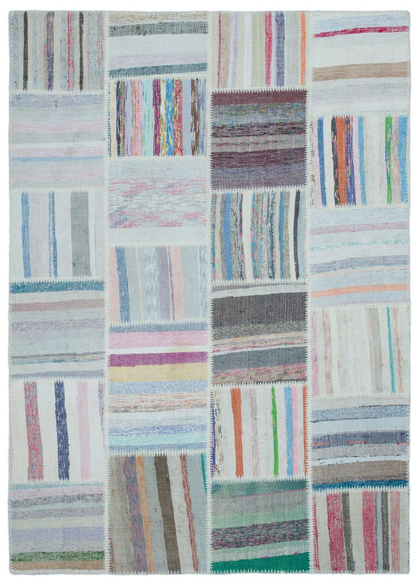 Bej Gri Bohem Geometrik Yün Halı 160x224