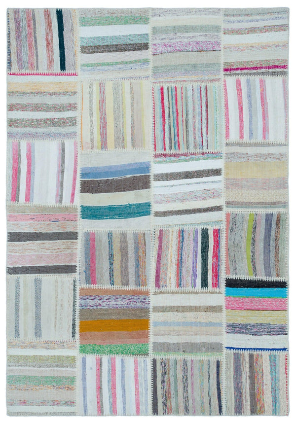 Bej Beyaz Bohem Geometrik Yün Halı 160x230
