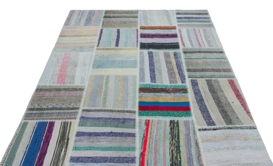 Bej Gri Anadolu Modern Çizgili Yün Halı 160x230 - Özel Seri