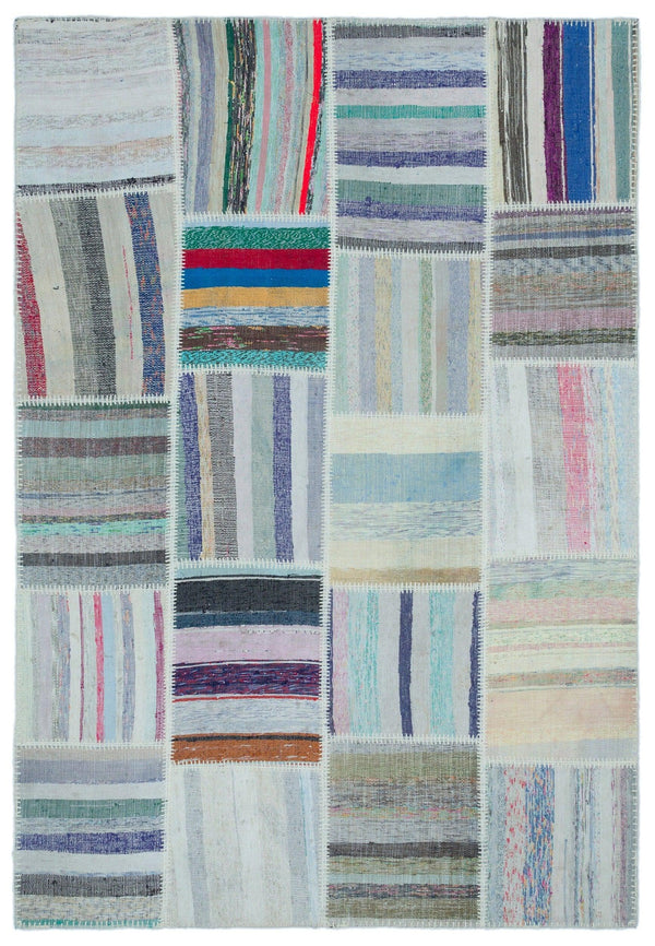 Bej Gri Anadolu Modern Çizgili Yün Halı 160x230 - Özel Seri