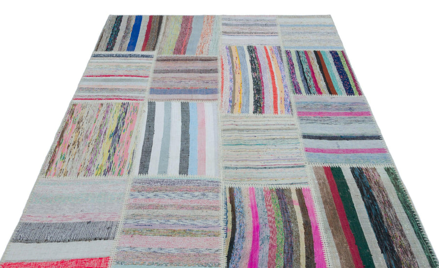 Gri Mavi Anadolu Bohem Geometrik Yün Halı 160x225 - Özel Seri