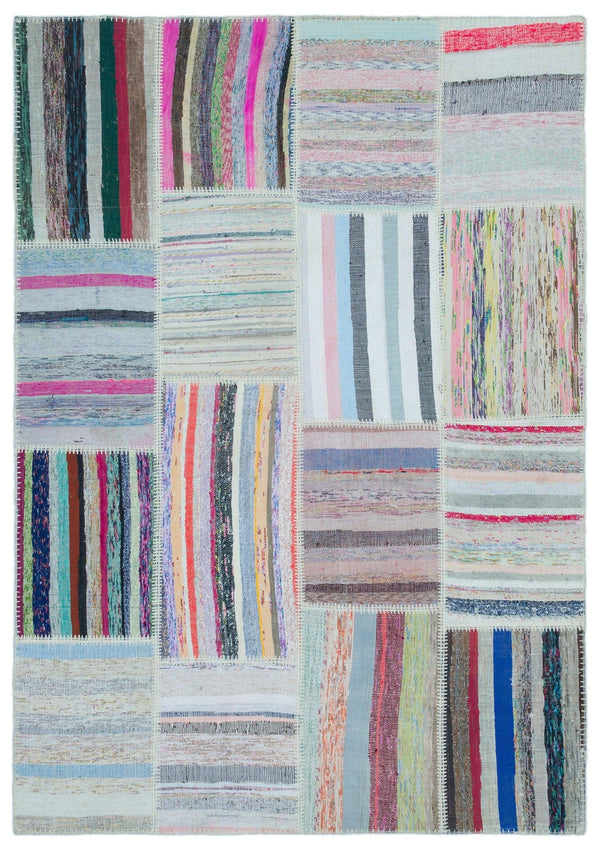 Gri Mavi Anadolu Bohem Geometrik Yün Halı 160x225 - Özel Seri