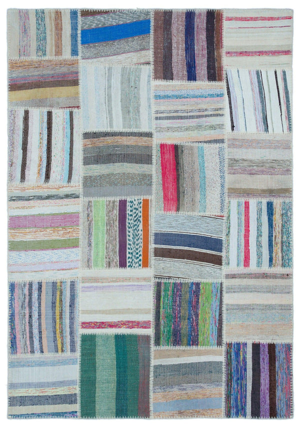 Bej Gri Geometrik Modern Yün Halı 160x230