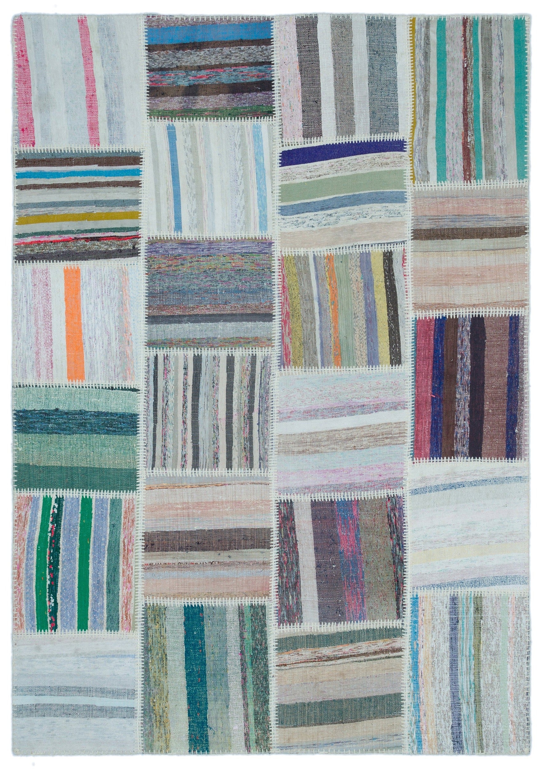 Teselya Bej Çizgili Yün El Dokuma Halısı 160 x 230 Apex Unique