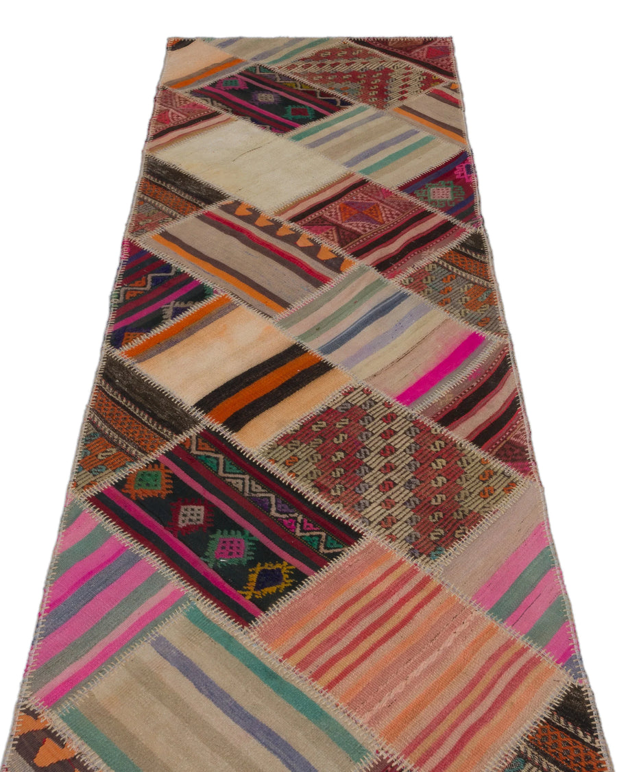 Bej Anadolu Bohem Geometrik Yün Halı 85x316 - Özel Seri