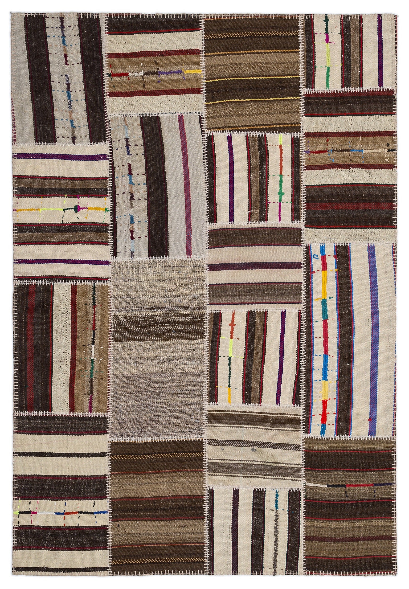 Teselya Bej Çizgili Yün El Dokuma Halısı 160 x 230 Apex Unique