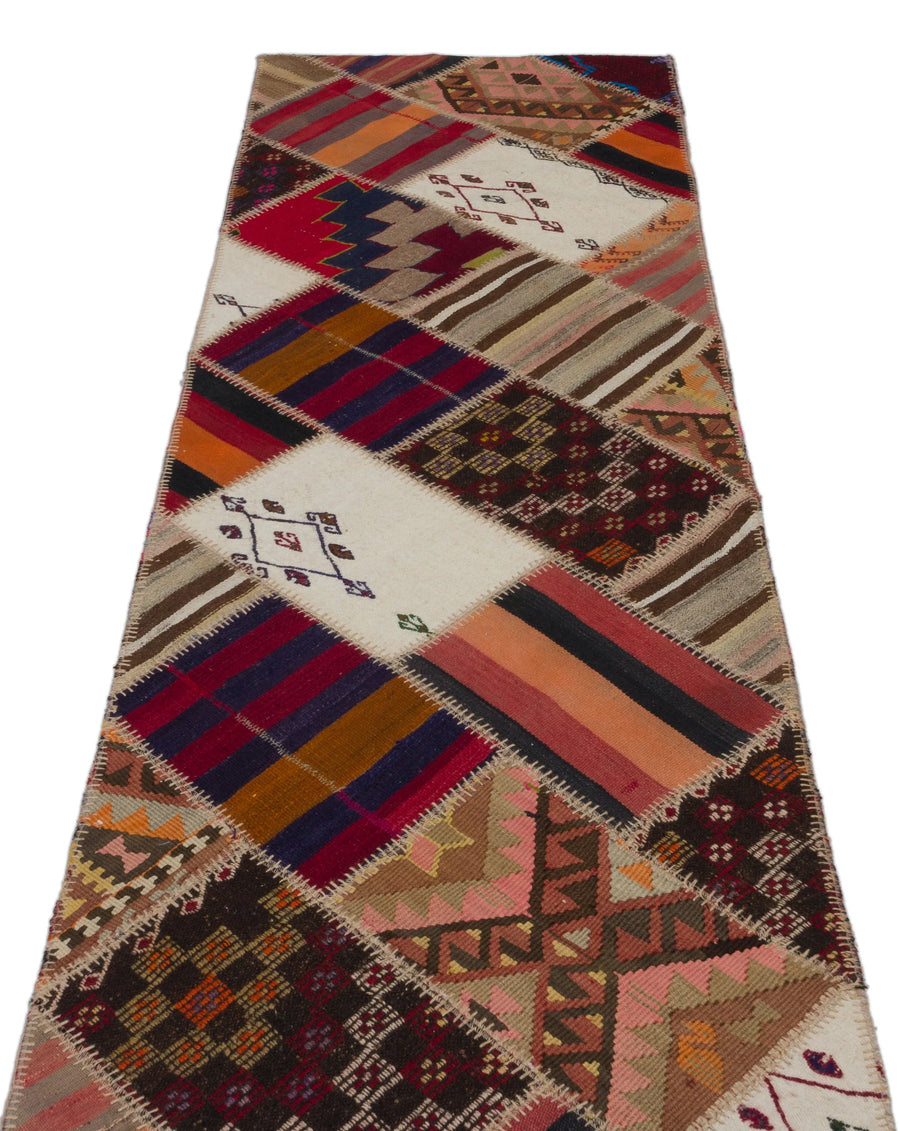 Bej Anadolu Bohem Geometrik Yün Halı 81x301 - Özel Seri
