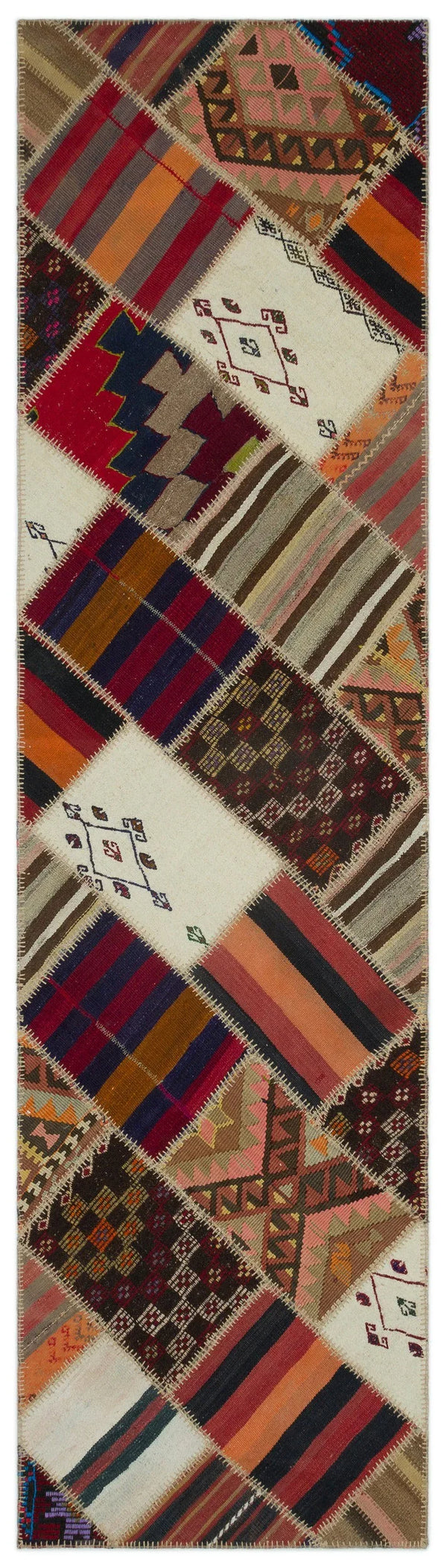Bej Anadolu Bohem Geometrik Yün Halı 81x301 - Özel Seri
