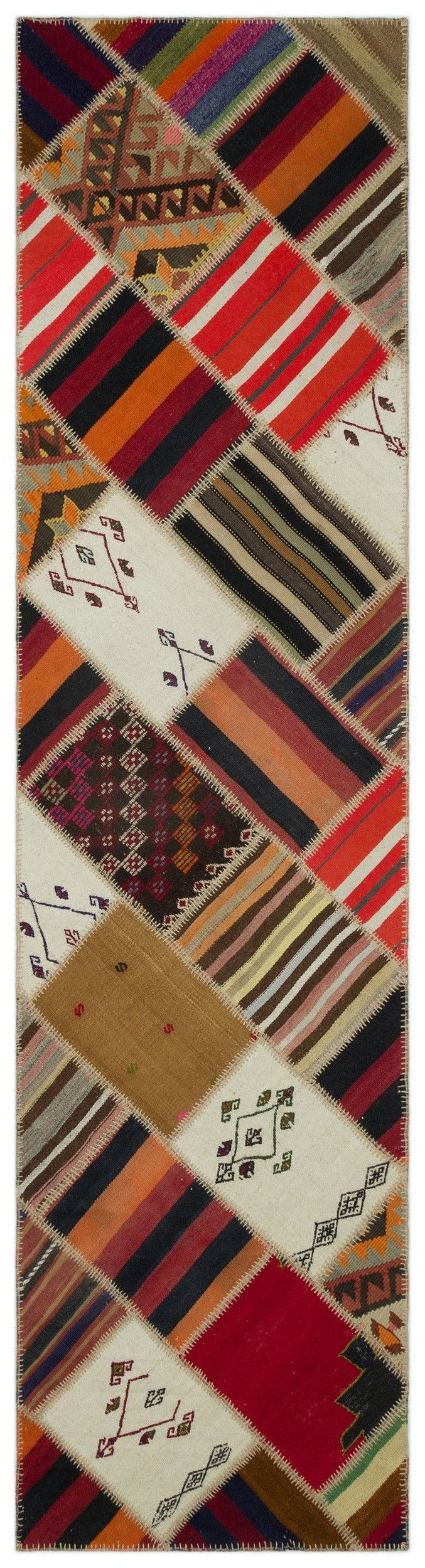 Teselya Bej Çizgili Yün El Dokuma Halısı 082 x 321 Apex Unique