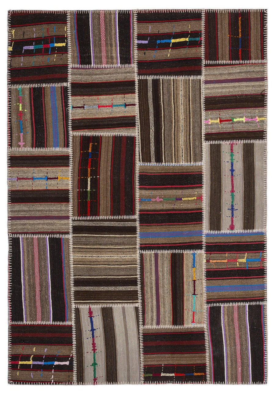 Bej Gri Anadolu Bohem Geometrik Yün Halı 160x230 - Özel Seri