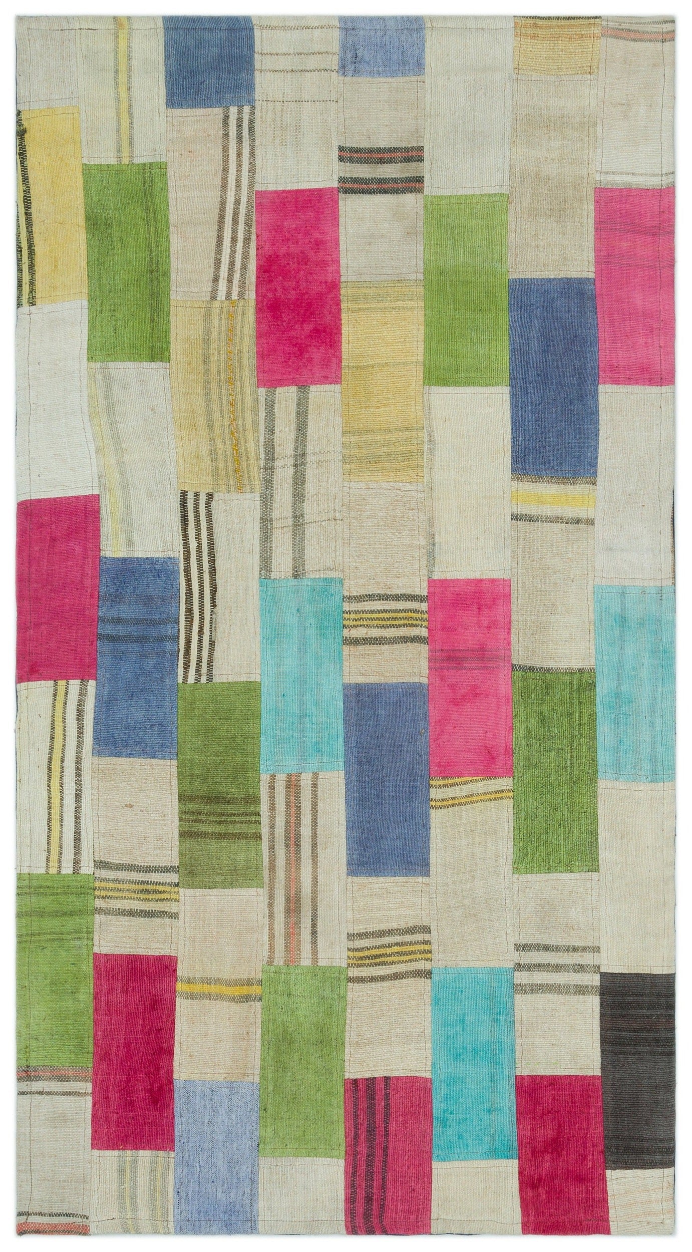 Teselya Bej Patchwork Yün El Dokuma Halısı 082 x 150 Apex Unique