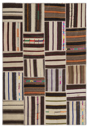 Teselya Kahverengi Çizgili Yün El Dokuma Halısı 160 x 230 Apex Unique