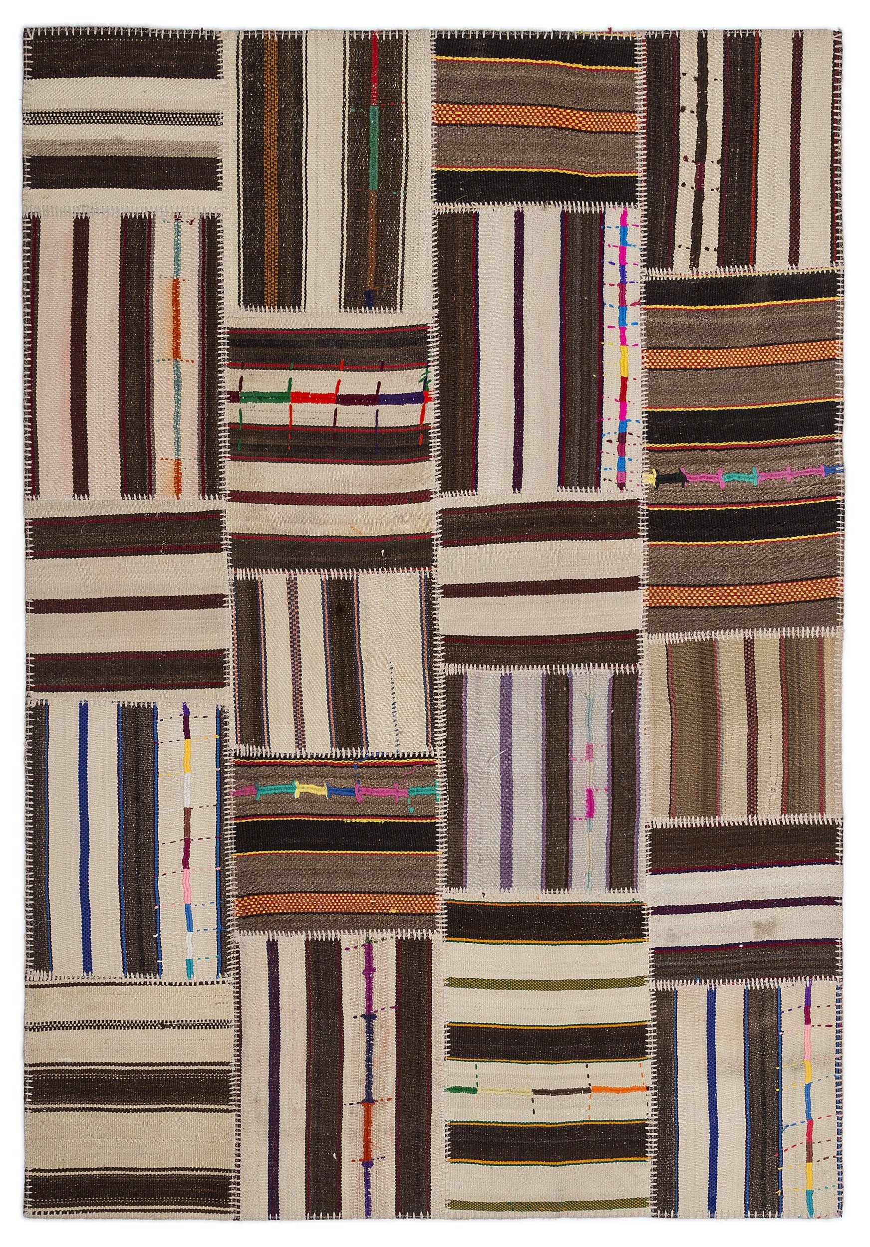 Teselya Kahverengi Çizgili Yün El Dokuma Halısı 160 x 230 Apex Unique