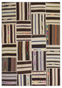 Beige Hand-Woven Wool Rug with Multicolor Geometric Pattern 160x230 cm (5'3" x 7'7")