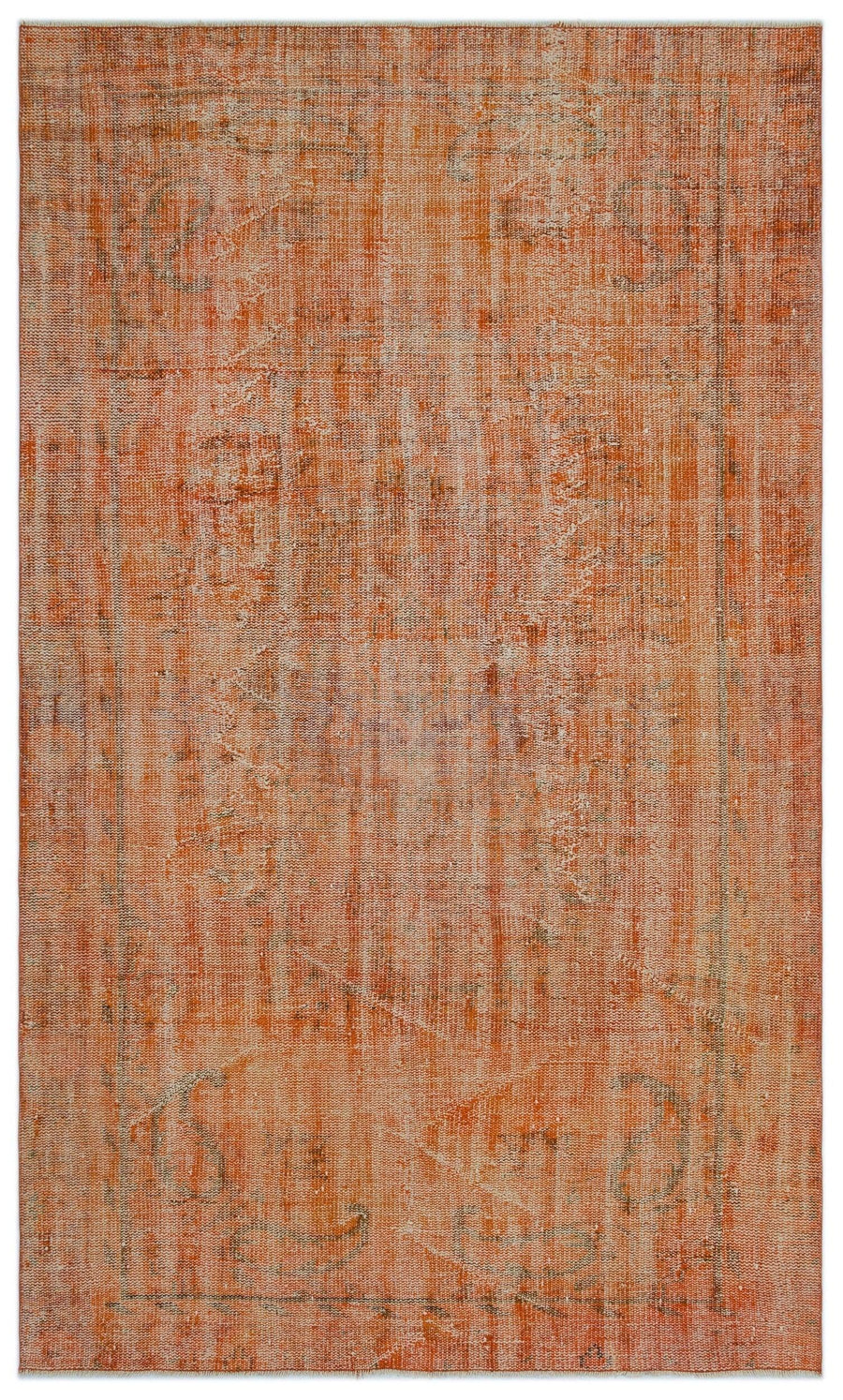 Orange and Grey Abstract Hand-Knotted Wool Rug 156x260 cm (5'1" x 8'6") – in the hallway