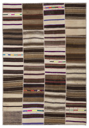 Teselya Bej Çizgili Yün El Dokuma Halısı 160 x 230 Apex Unique