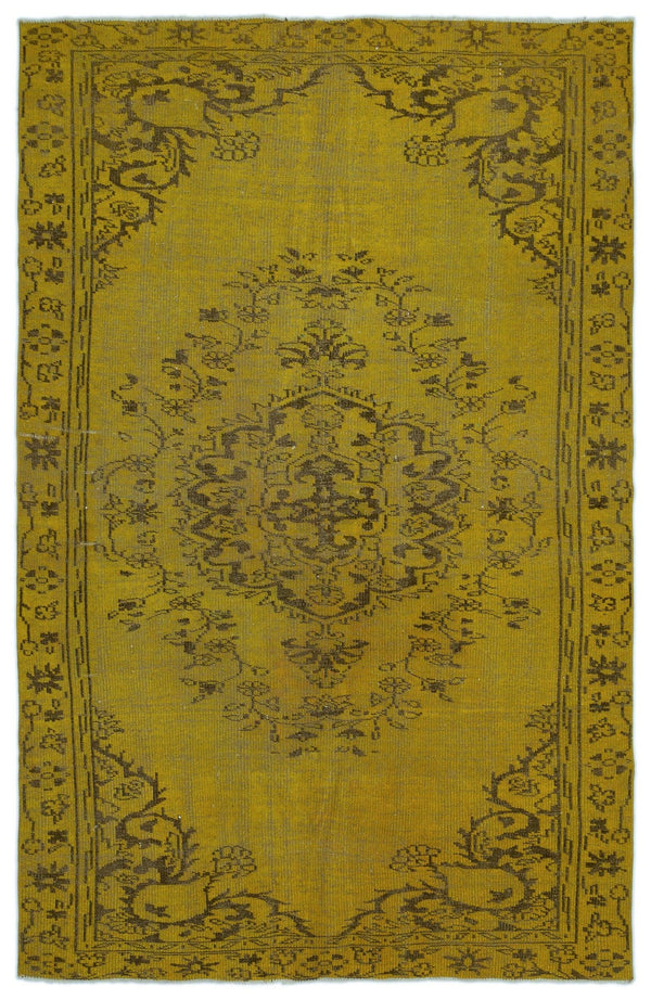 Sarı Eskitme Madalyonlu Yün Halı 176x273
