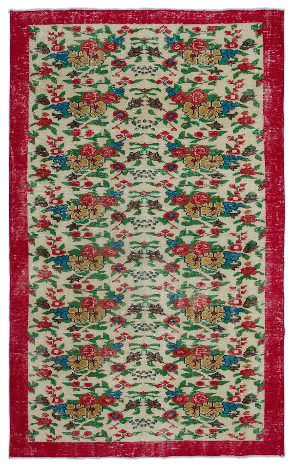 Krem Isparta Eskitme Geometrik Yün Halı 164x268 - Özel Seri