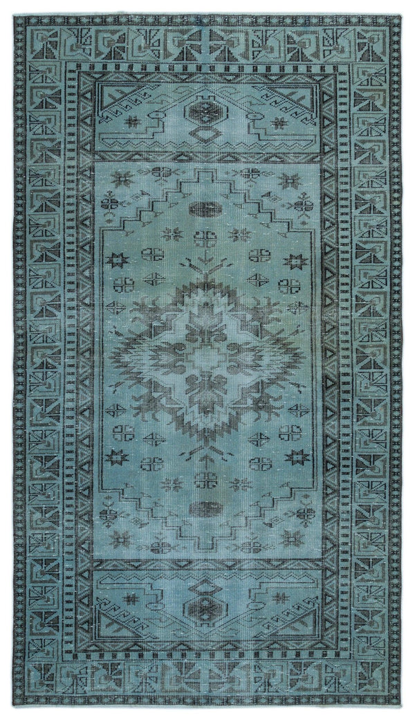 Mavi Anadolu Eskitme Geometrik Yün Halı 157x278 - Özel Seri