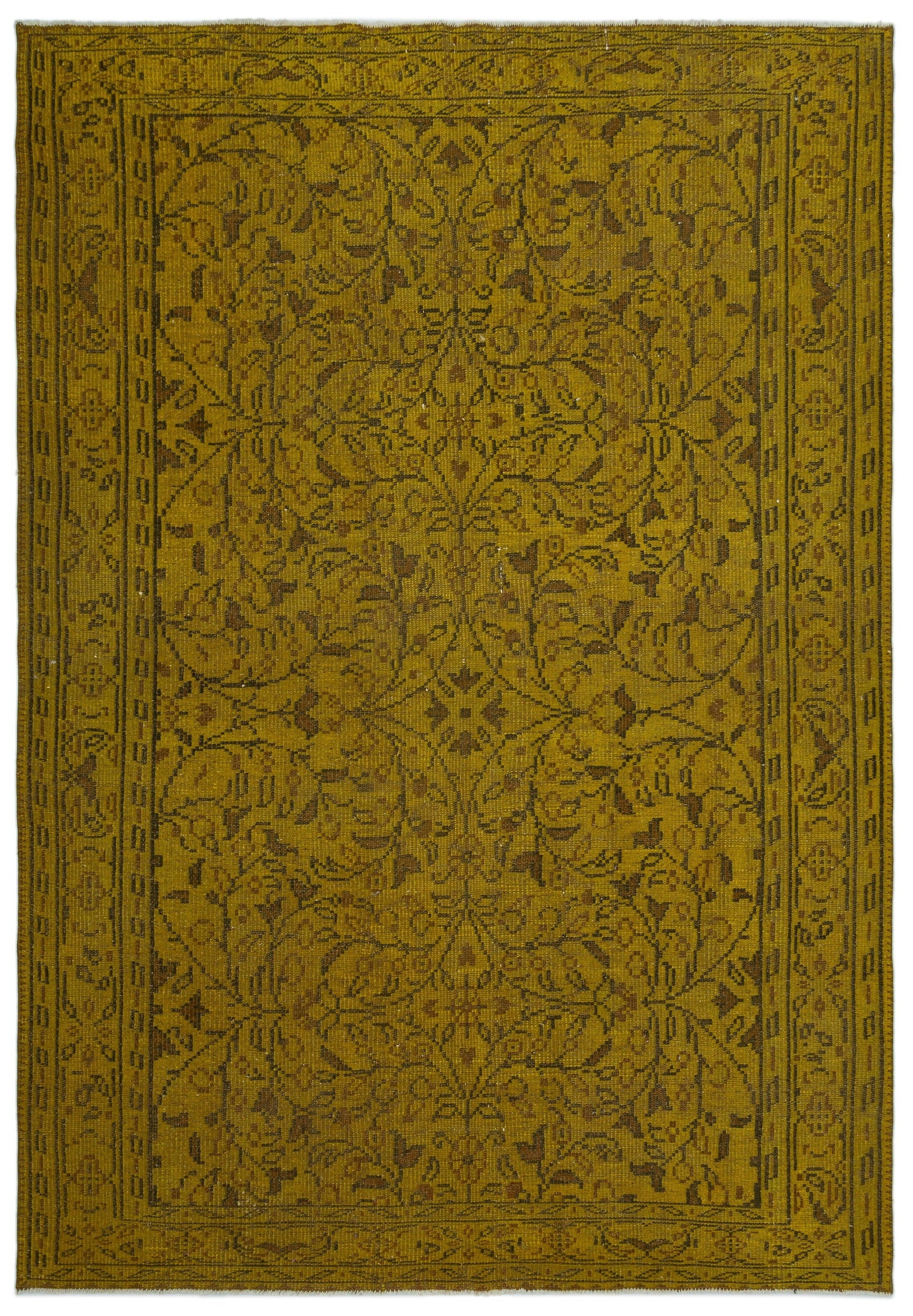 Atina Sarı Eskitme Yün El Dokuma Halısı 184 x 265 Apex Unique