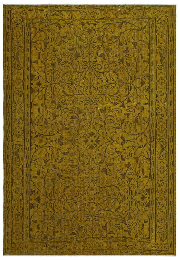 Sarı Anadolu Eskitme Geometrik Yün Halı 184x265 - Özel Seri