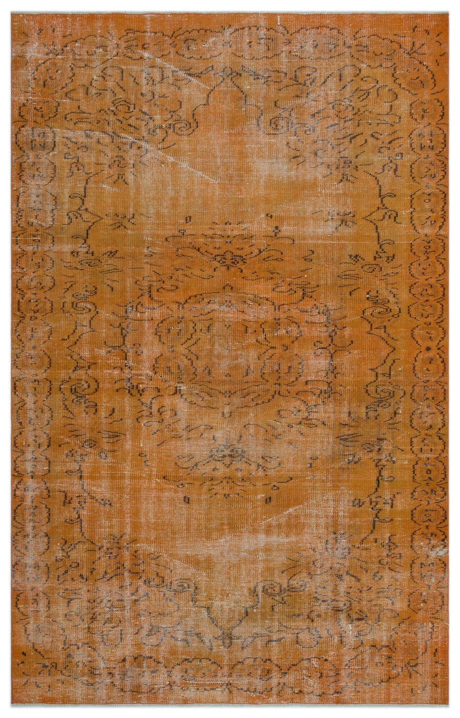 Turuncu El Dokuma Halı, Siyah Bordürlü Eskitme 167x273 cm – Oturma odası kullanımı