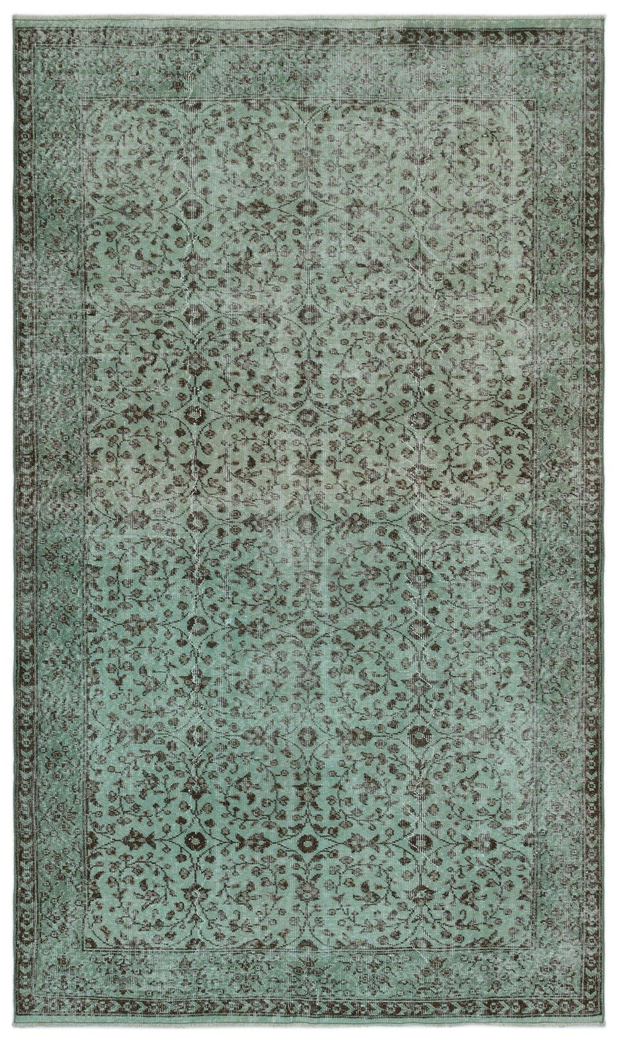 Turquoise Floral Hand-Knotted Wool Rug 173x293 cm (5'8" x 9'7") – in the hallway