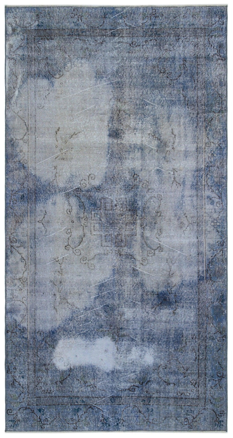 Blue and Grey Abstract Hand-Knotted Wool Rug 157x290 cm (5'2" x 9'6") – in the hallway
