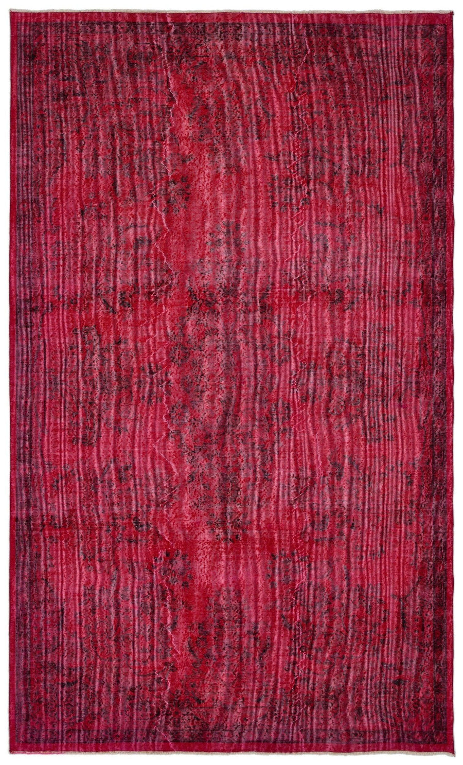 Red and Black Abstract Overdyed Vintage Rug 168x286 cm (5'6" x 9'5") – in the living room