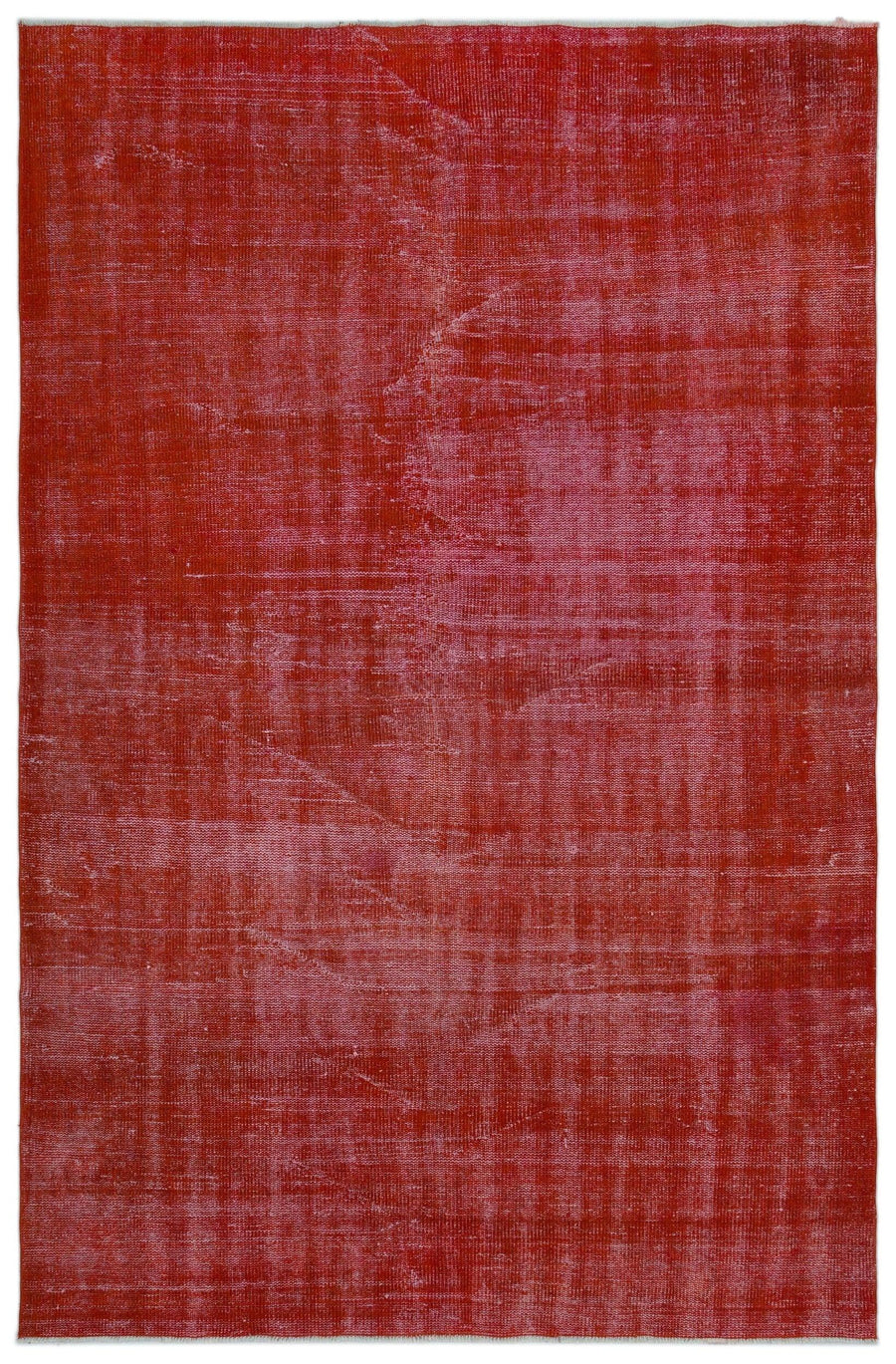 Red and Pink Solid Overdyed Vintage Rug 166x257 cm (5'5" x 8'5") – in the living room