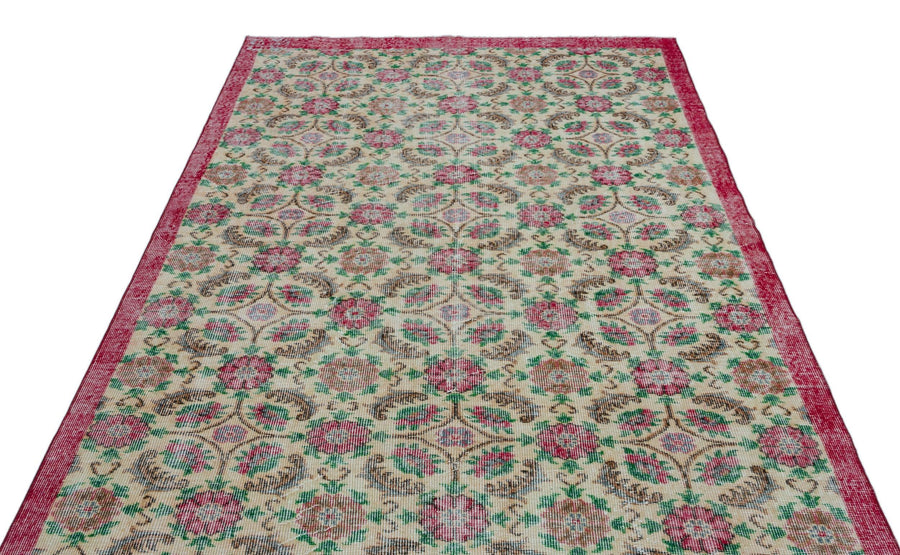 Krem Isparta Klasik Çiçekli Yün Halı 168x273 - Özel Seri